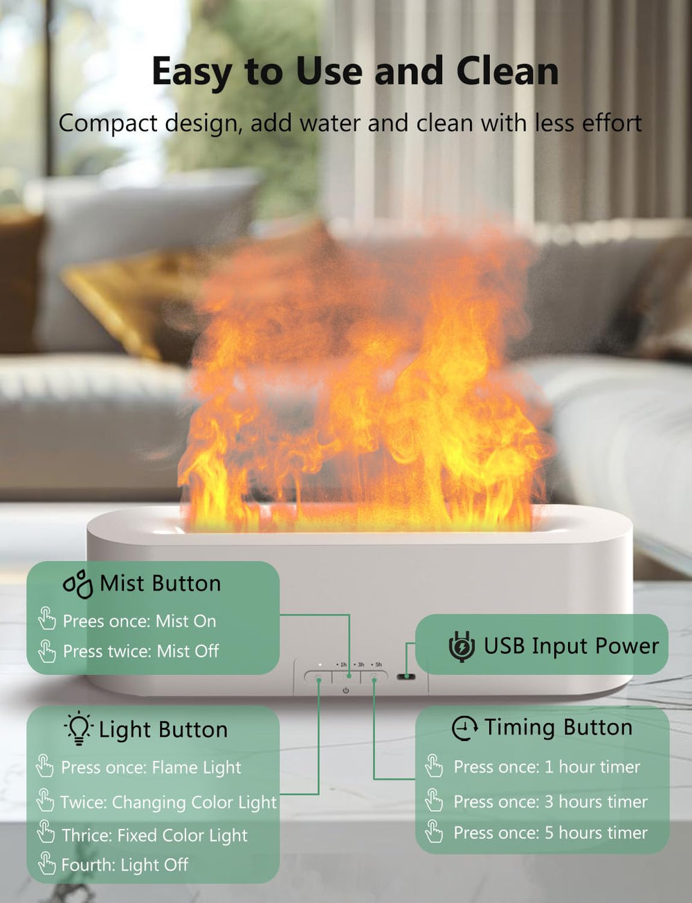 Diffuser in a bedroom setup with ambient lighting