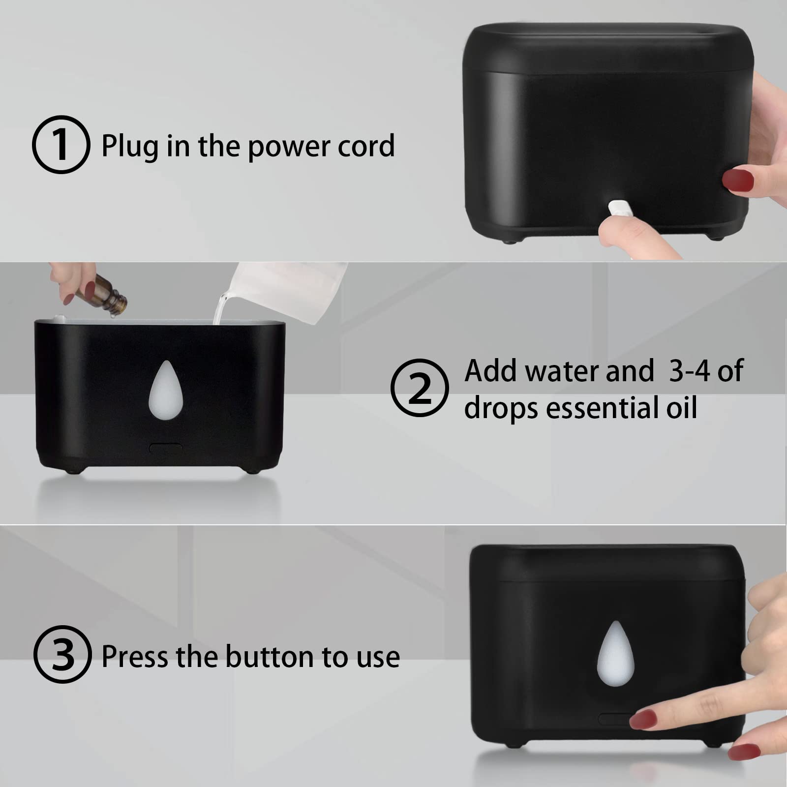 3-in-1 flame diffuser: diffuser, humidifier, and night light