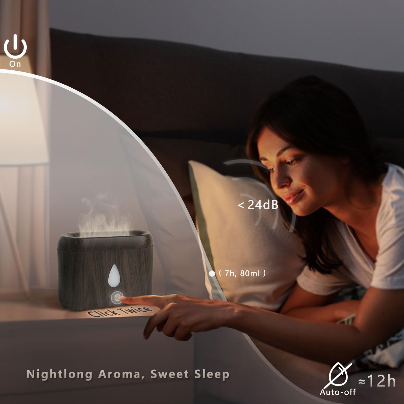 Gift-ready flame diffuser with auto-off feature in warm lighting