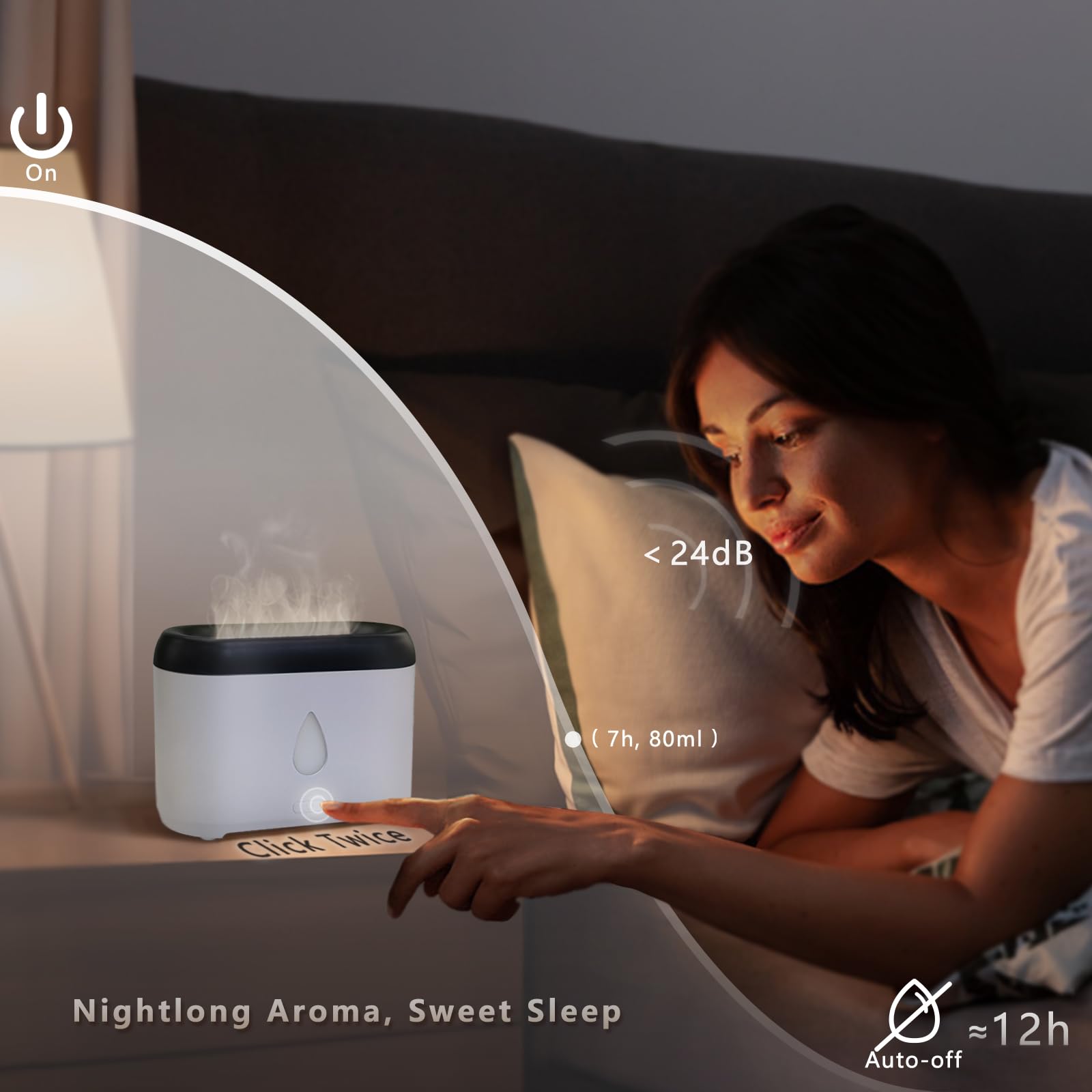 Gift-ready white flame diffuser highlighting 3-in-1 functionality