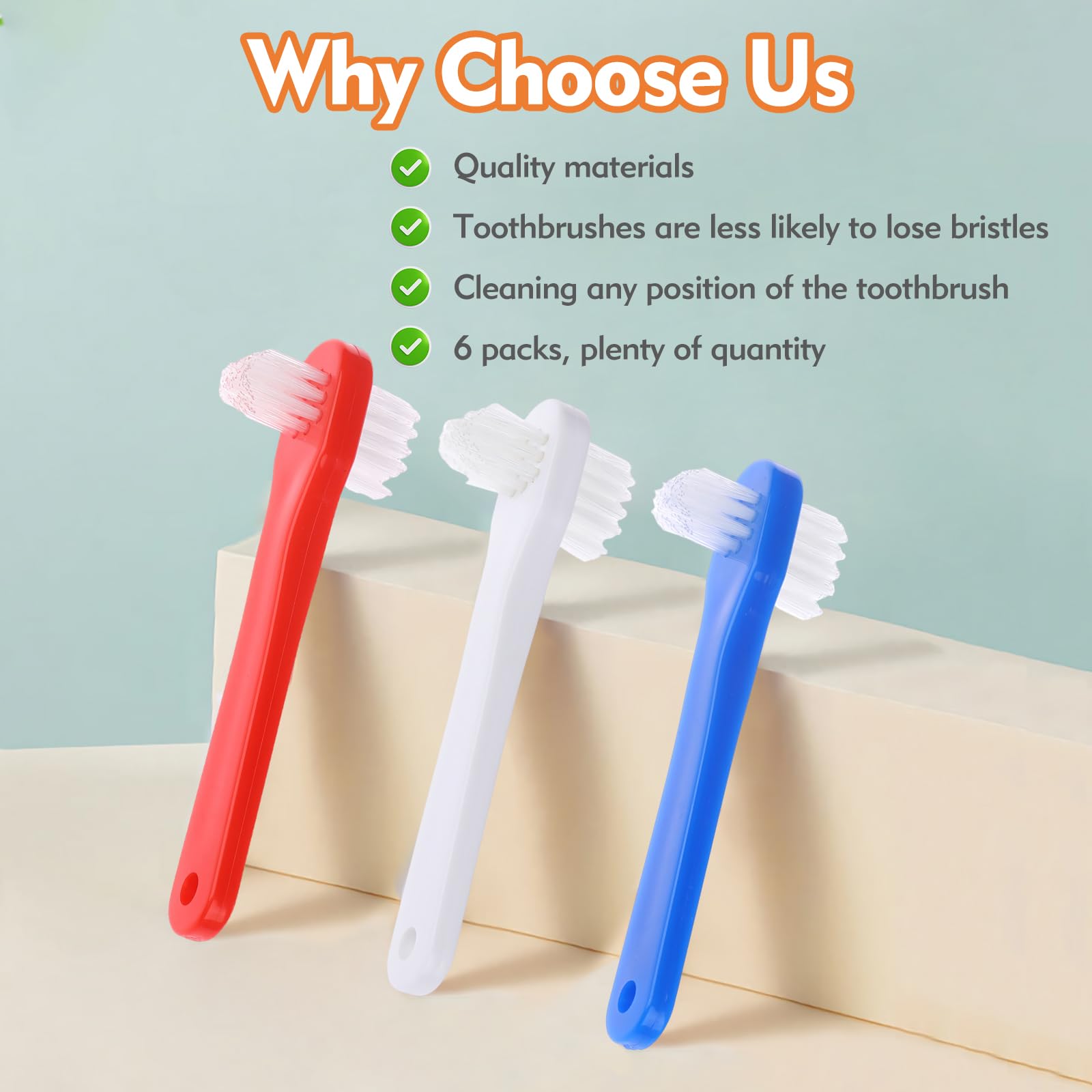 Portable denture brushes shown in a carry-friendly setup