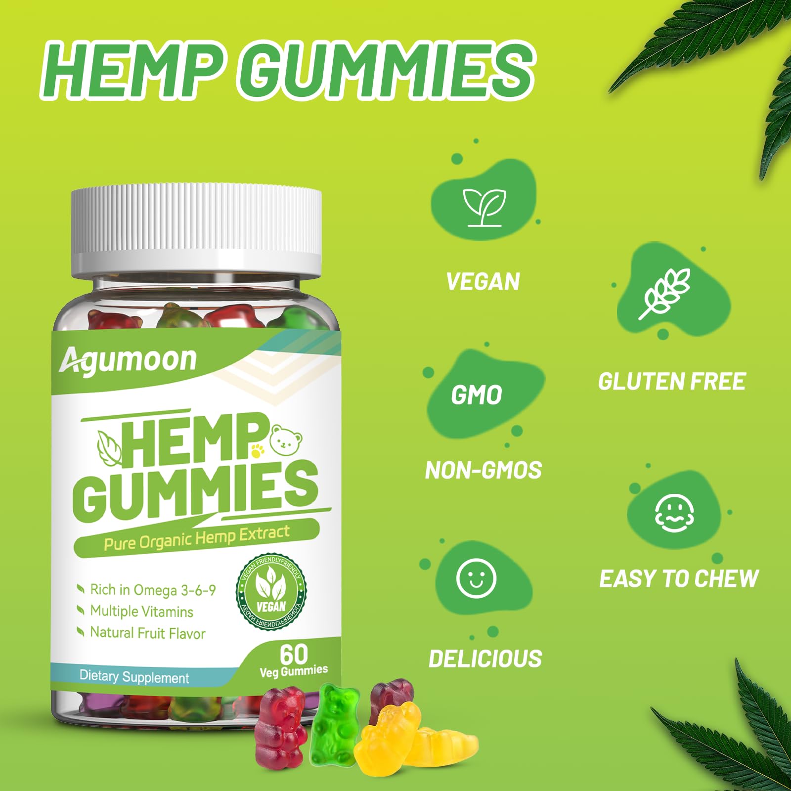 Gummy flavors: pineapple, strawberry, apple, and grape