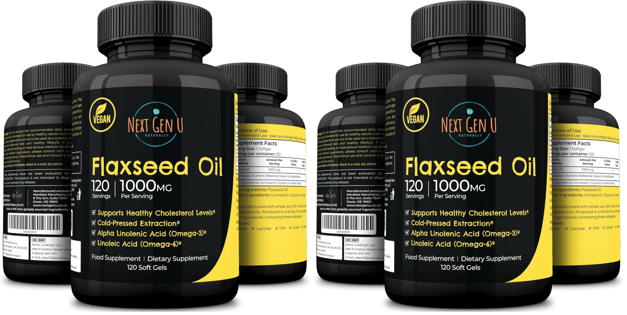 Flaxseed oil capsules 1000 mg, 120 vegan softgels, Pack of 2 by NextGenU