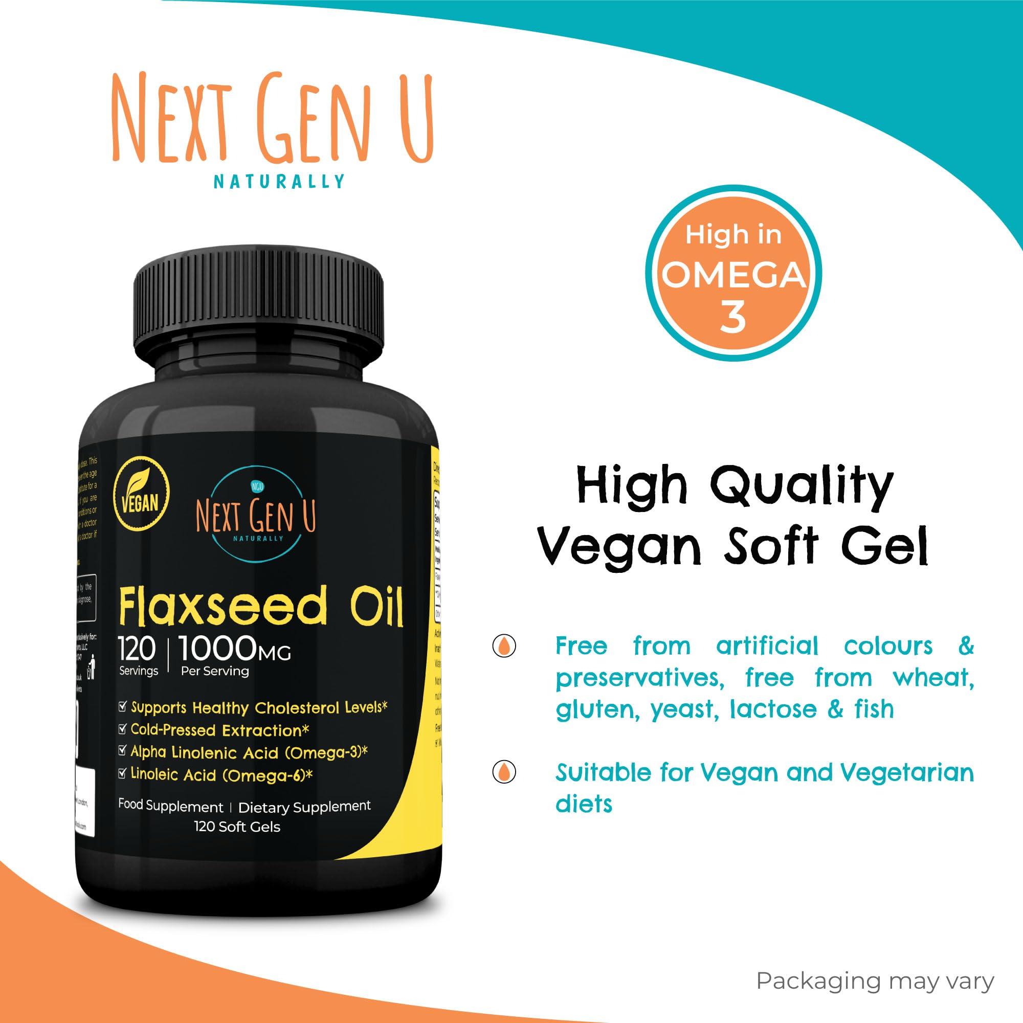 Cold-pressed flaxseed oil capsules promoting omega-3-6-9 health