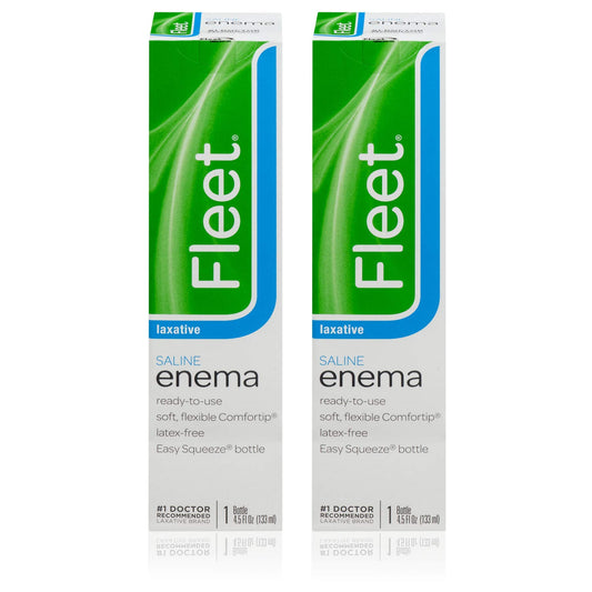 Fleet Adult Enema Twin Pack box shows compact, convenient home use.