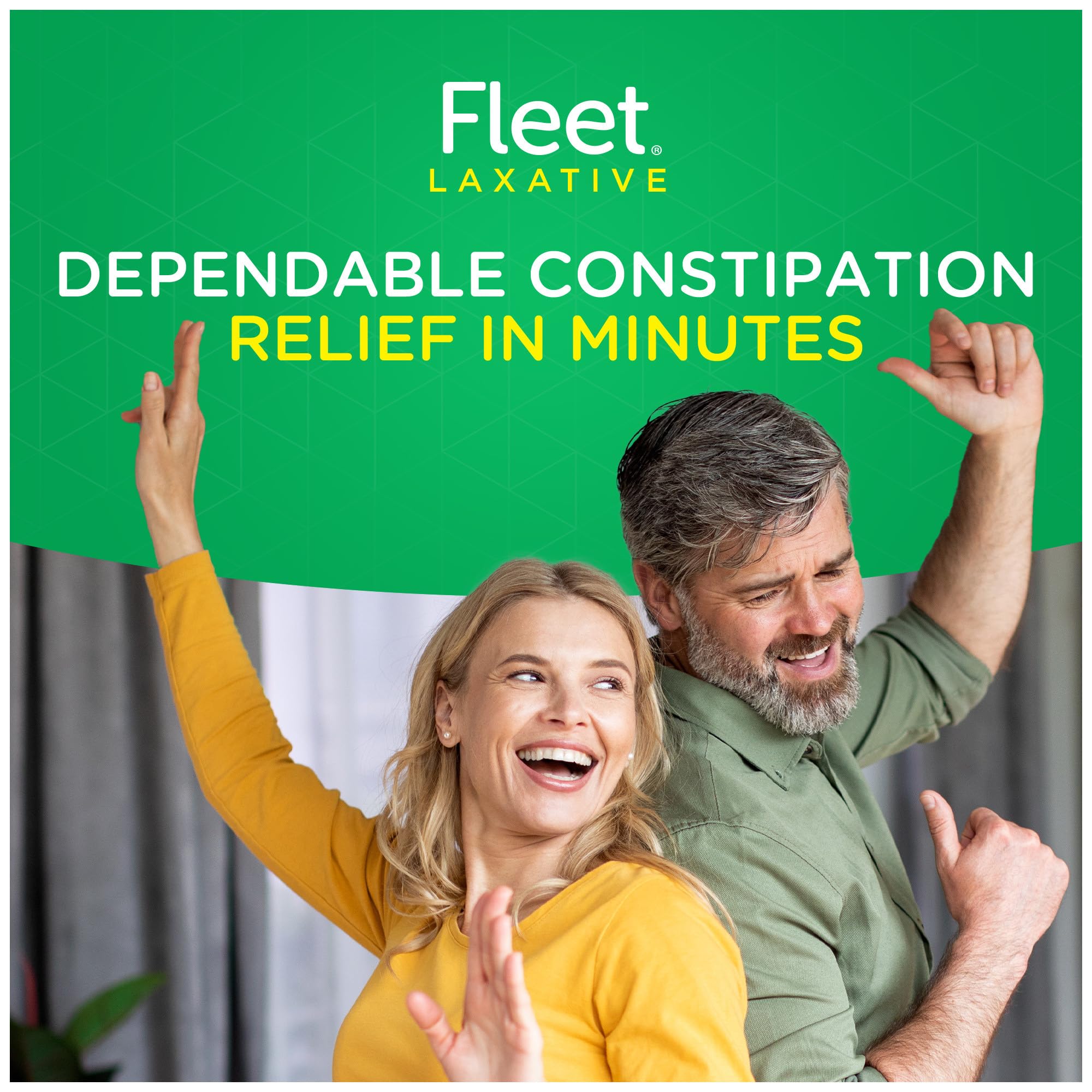 Fleet laxative saline enema easy-squeeze-action shows simple insert-and-squeeze use.