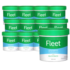 Fleet Laxatives glycerin suppositories jar front for 24-count per jar, constipation relief.