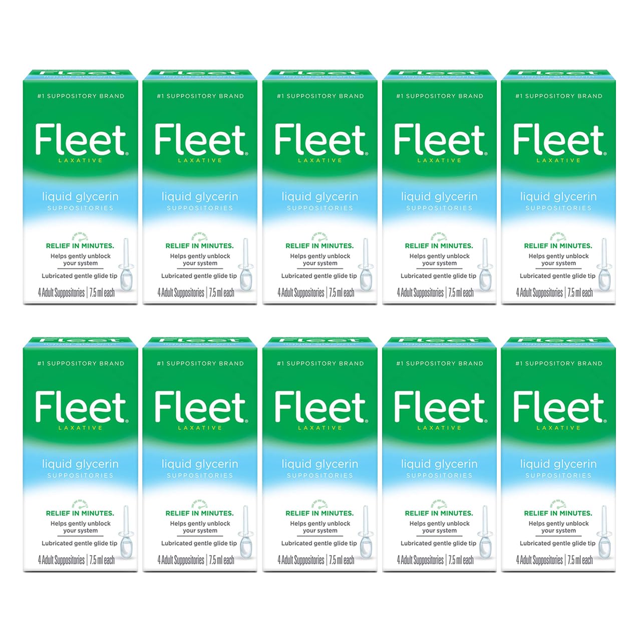 Fleet Liquid Glycerin Suppositories box shows compact packaging for easy home storage.