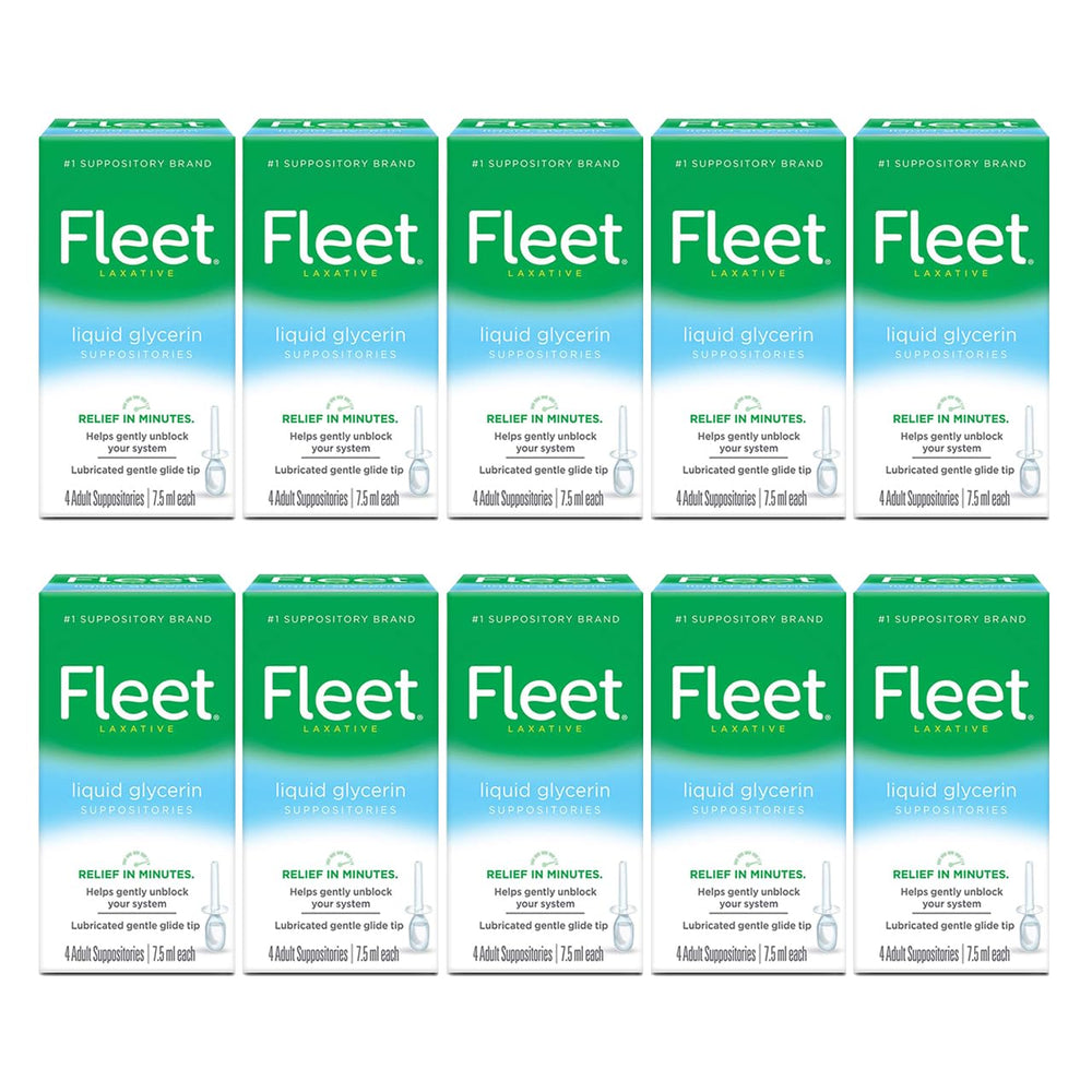 Fleet Liquid Glycerin Suppositories box shows compact packaging for easy home storage.