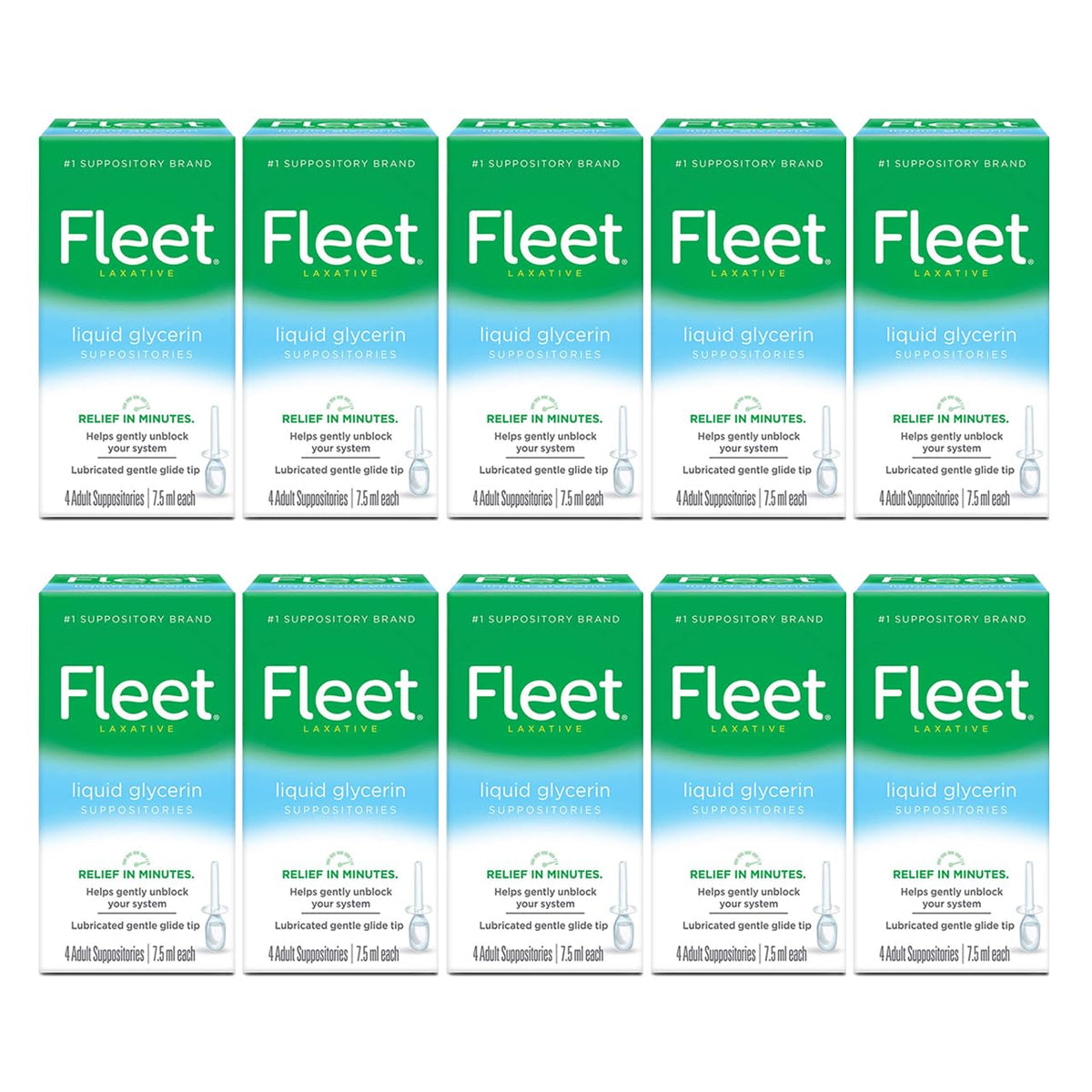 Fleet Liquid Glycerin Suppositories box shows compact packaging for easy home storage.
