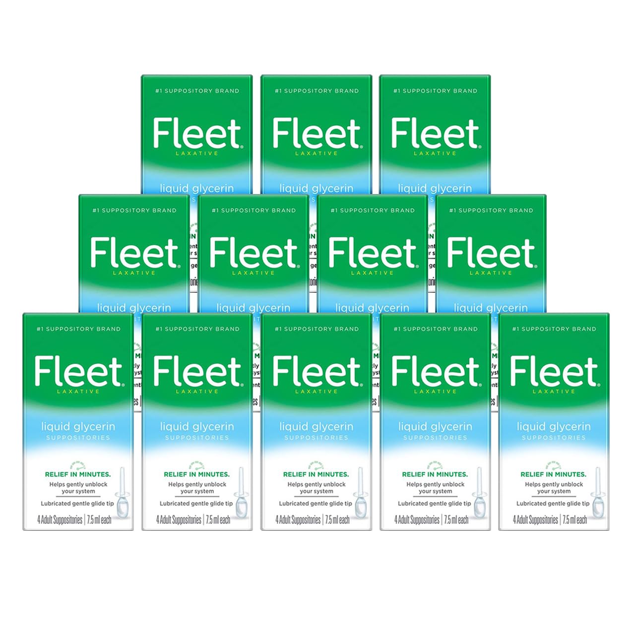 Fleet glycerin suppositories box shows discreet packaging for convenient at-home use.