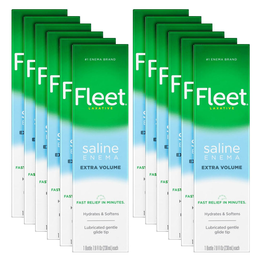 Fleet saline laxative enema 7.8 oz pack12 box in multicolor packaging for at-home use.