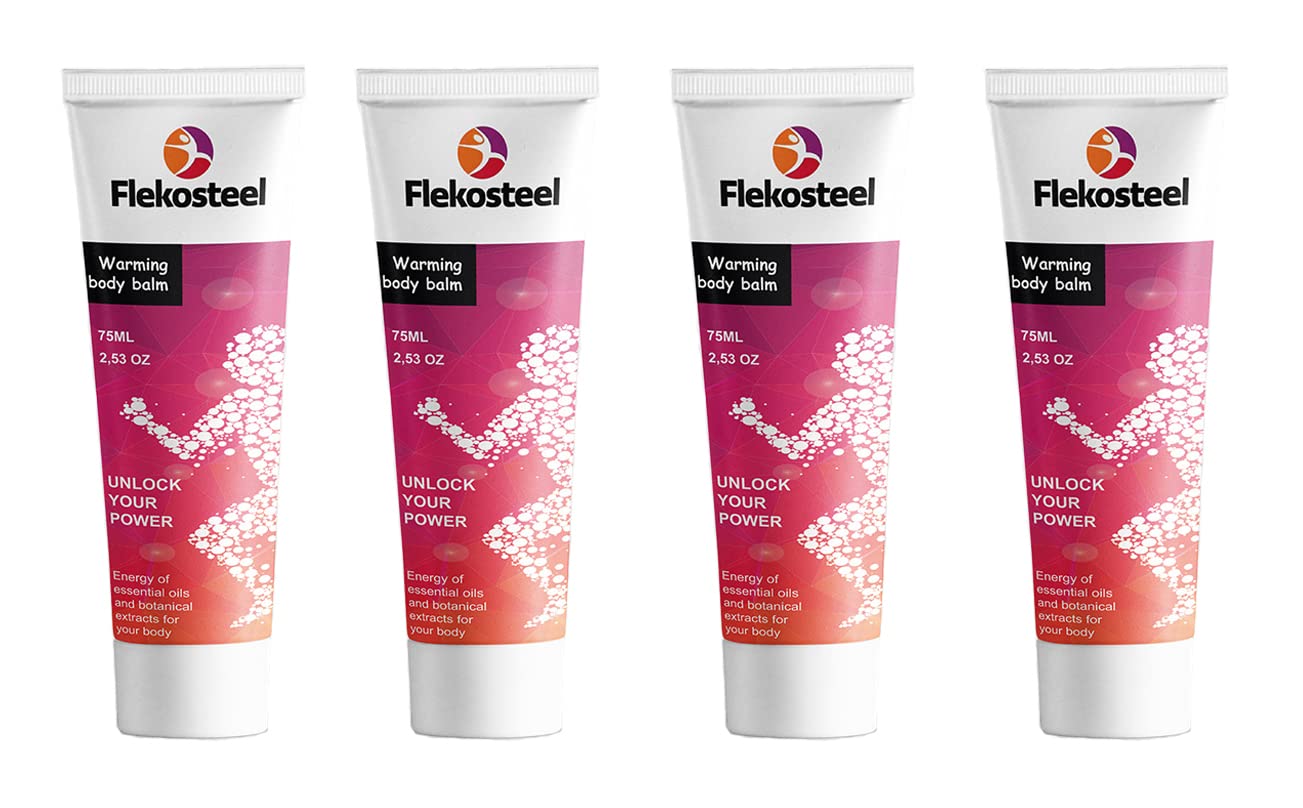 Flekosteel Warming Body Balm - 4 x 75 ml with original packaging and banderol