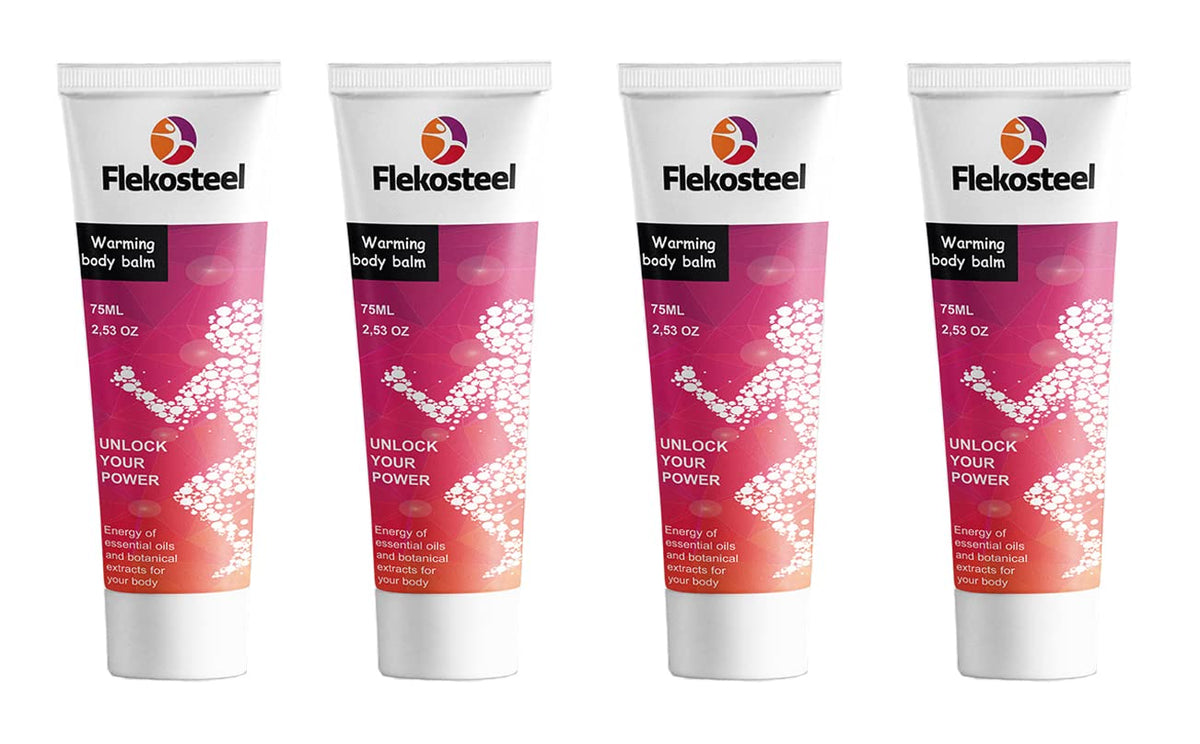 Flekosteel Warming Body Balm - 4 x 75 ml with original packaging and banderol