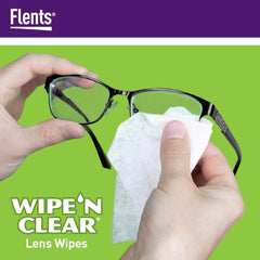 Packaging showing two travel boxes of Flents Lens Wipes
