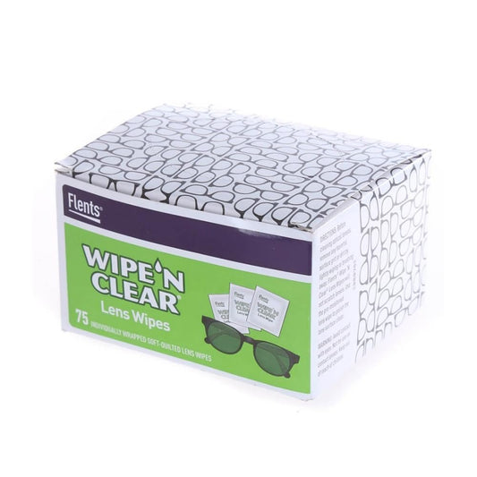 Front view of Flents WIPE'N Lens Wipes Clear 75-count box (packaging may vary)