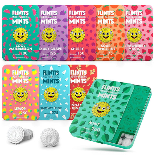 Assorted Flintts Mints Full House variety pack displaying 9 flavors