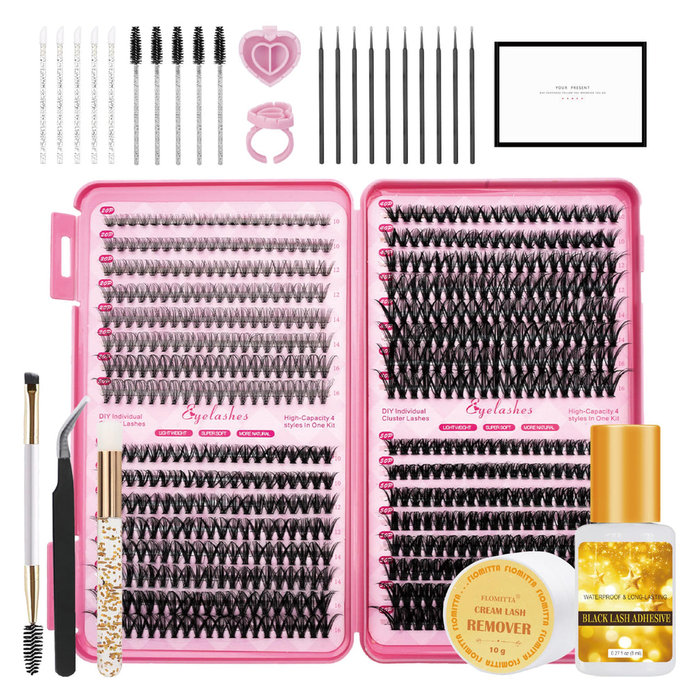 Flomitta lash clusters kit 10-16mm for natural, easy-to-apply lashes