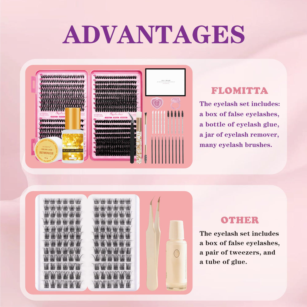 Flomitta Lash Clusters Kit 30-60P option for full, voluminous sets.