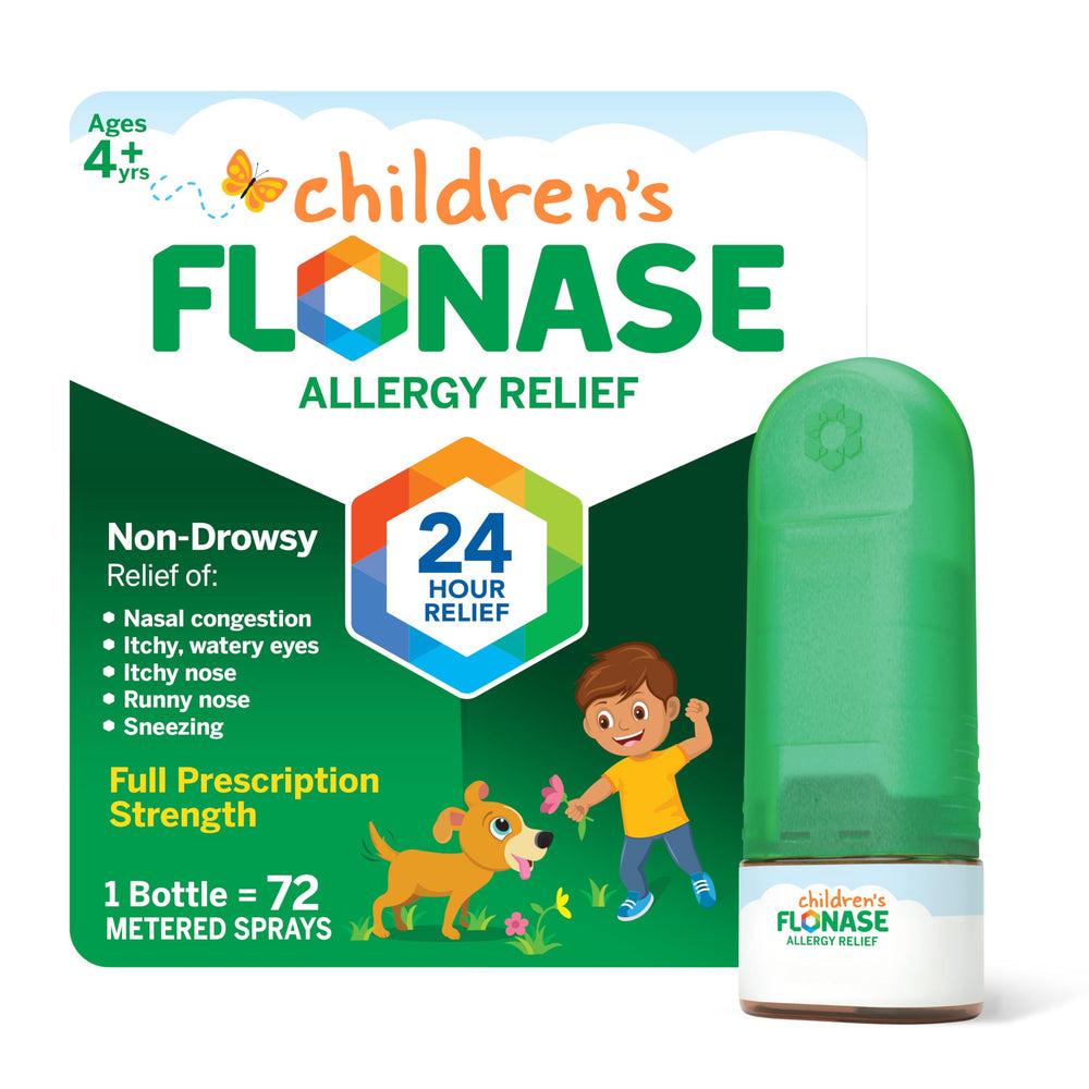 Flonase Children’s allergy spray bottle shows year-round relief potential for kids