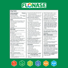 Flonase dose guide shows 1-2 sprays per nostril for relief.