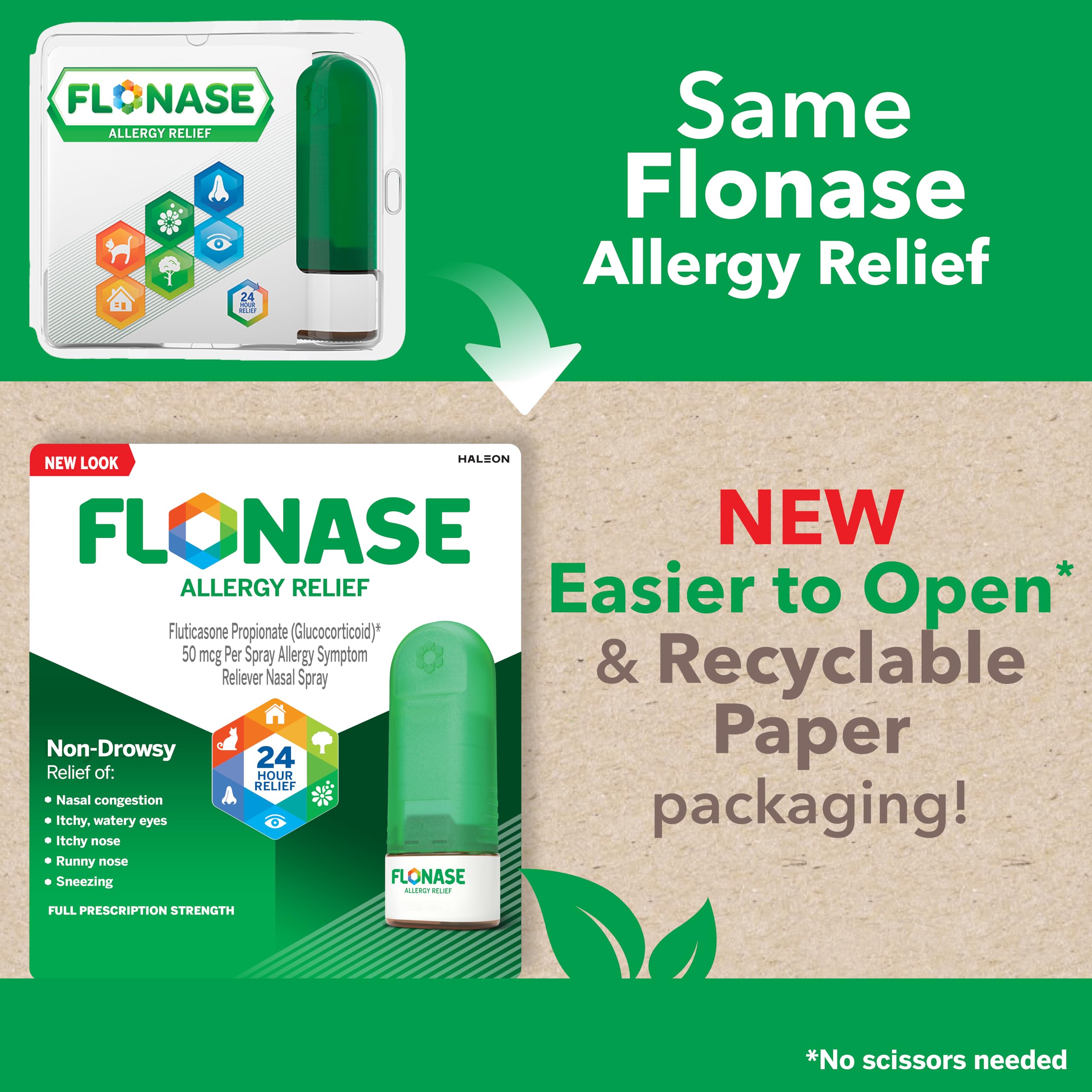 Flonase nasal spray for adults 12+ dosing directions shown.