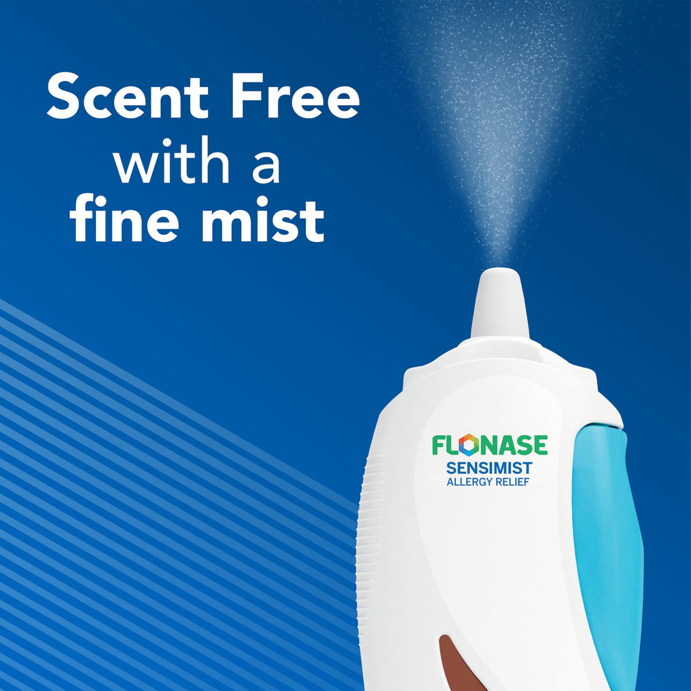 Flonase Sensimist packaging box highlights 120-spray supply and non-drowsy formula.