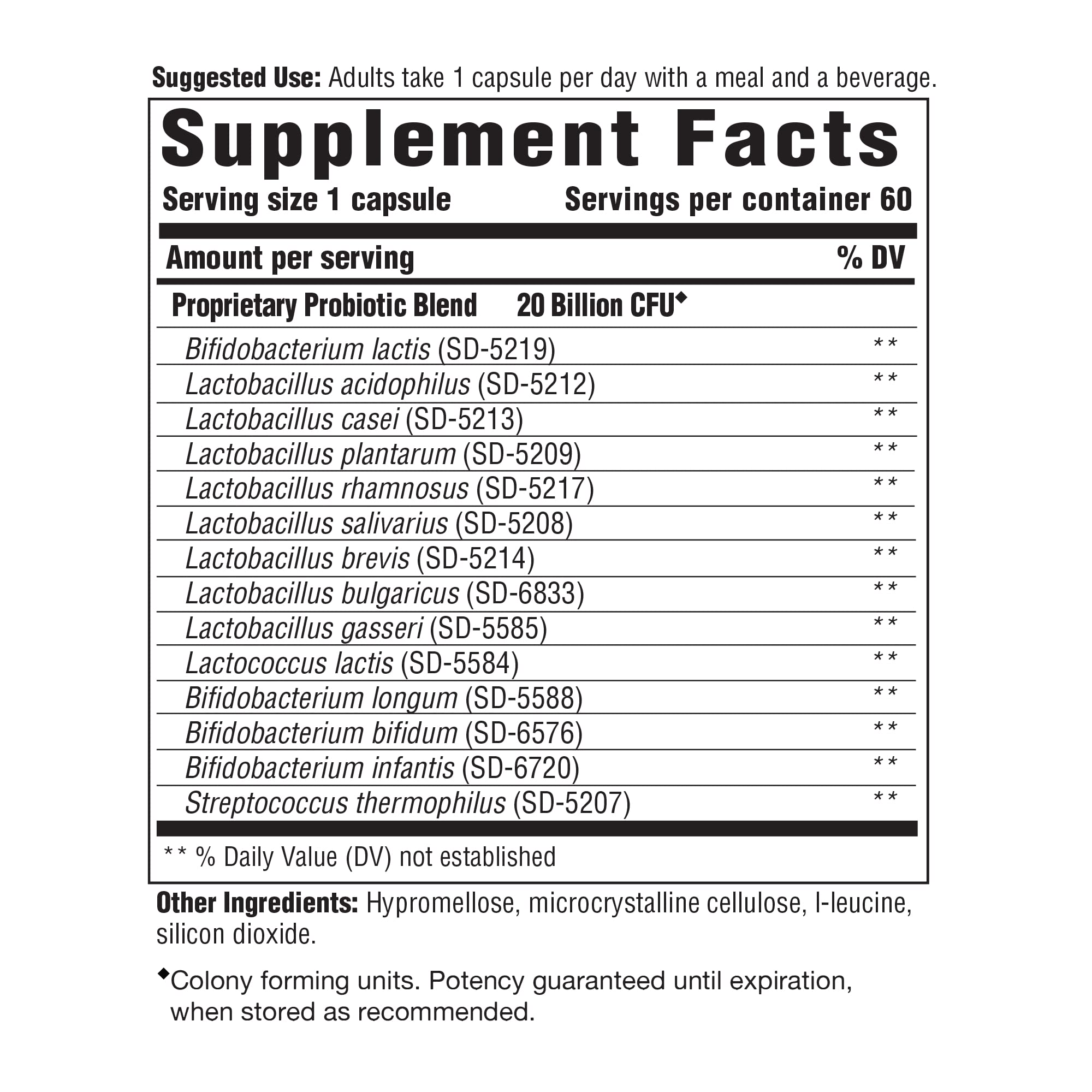 Label highlighting 20 Billion CFU and 14 strains