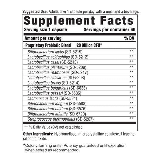 Label highlighting 20 Billion CFU and 14 strains