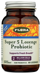 Flora Five-Strain Probiotic Raspberry lozenge front view