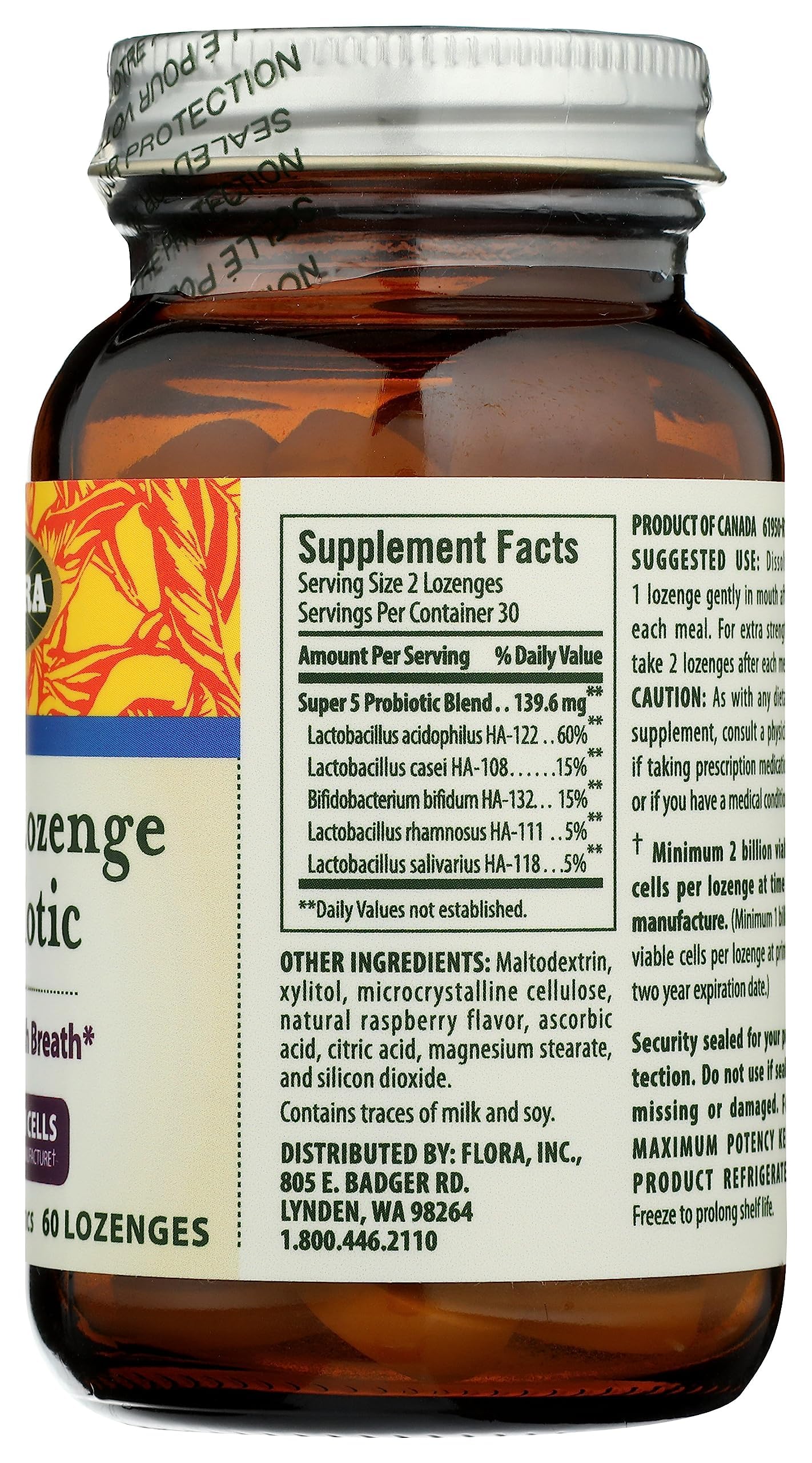 Flora Raspberry probiotic packaging