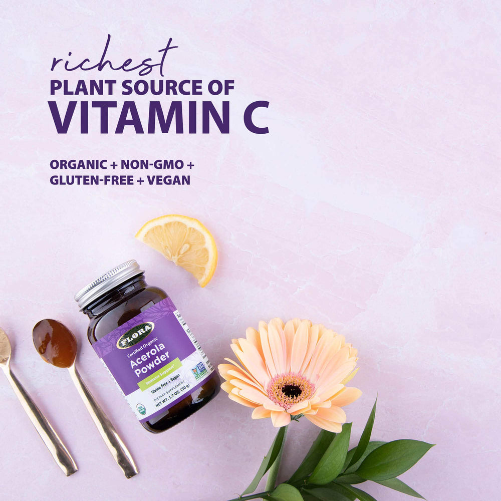 Gluten-free and vegan symbols for Flora Acerola Powder