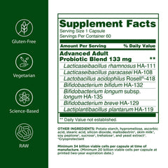 Flora probiotic capsules close-up highlighting 34 billion CFU per serving.