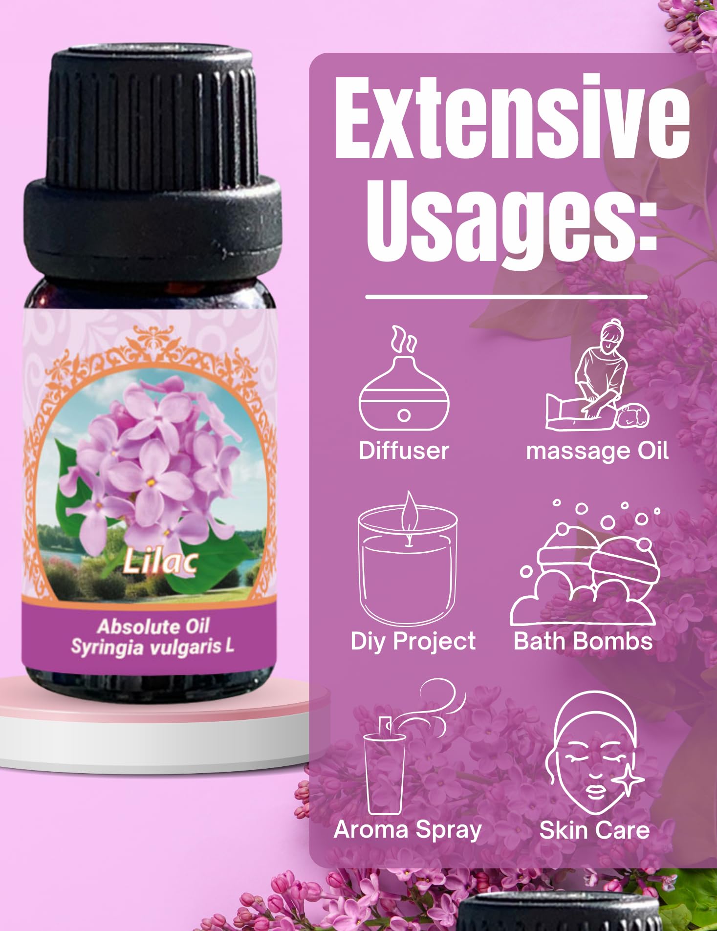 Flora Aromatics Lilac Absolute Oil label highlights purity and organic extraction