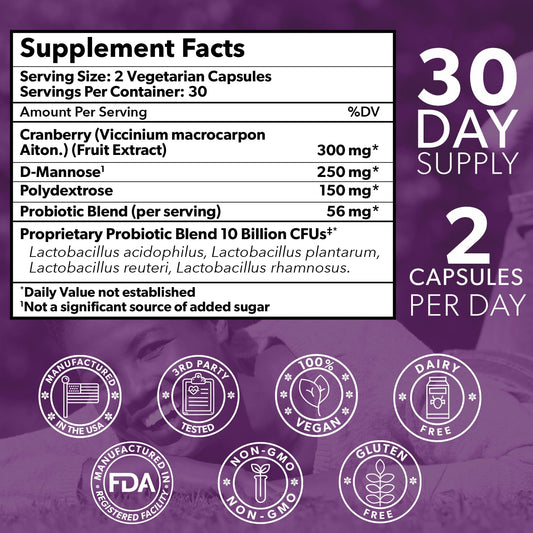 Close-up of Cranberry and D-Mannose ingredients for women's probiotics