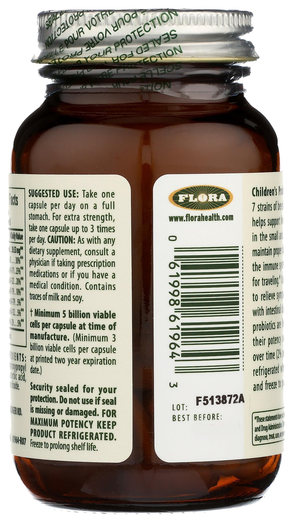 Packaging image of Flora Udo's Choice Children's Probiotic bottle and box with 60 capsules