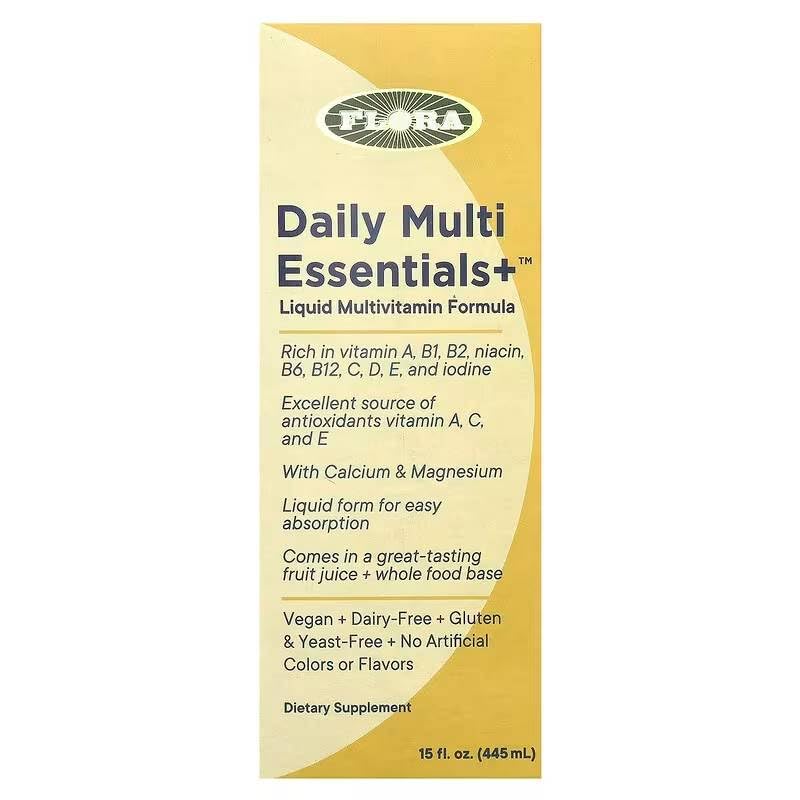 Flora Health branding on Flora Daily Multi Essentials+ product packaging