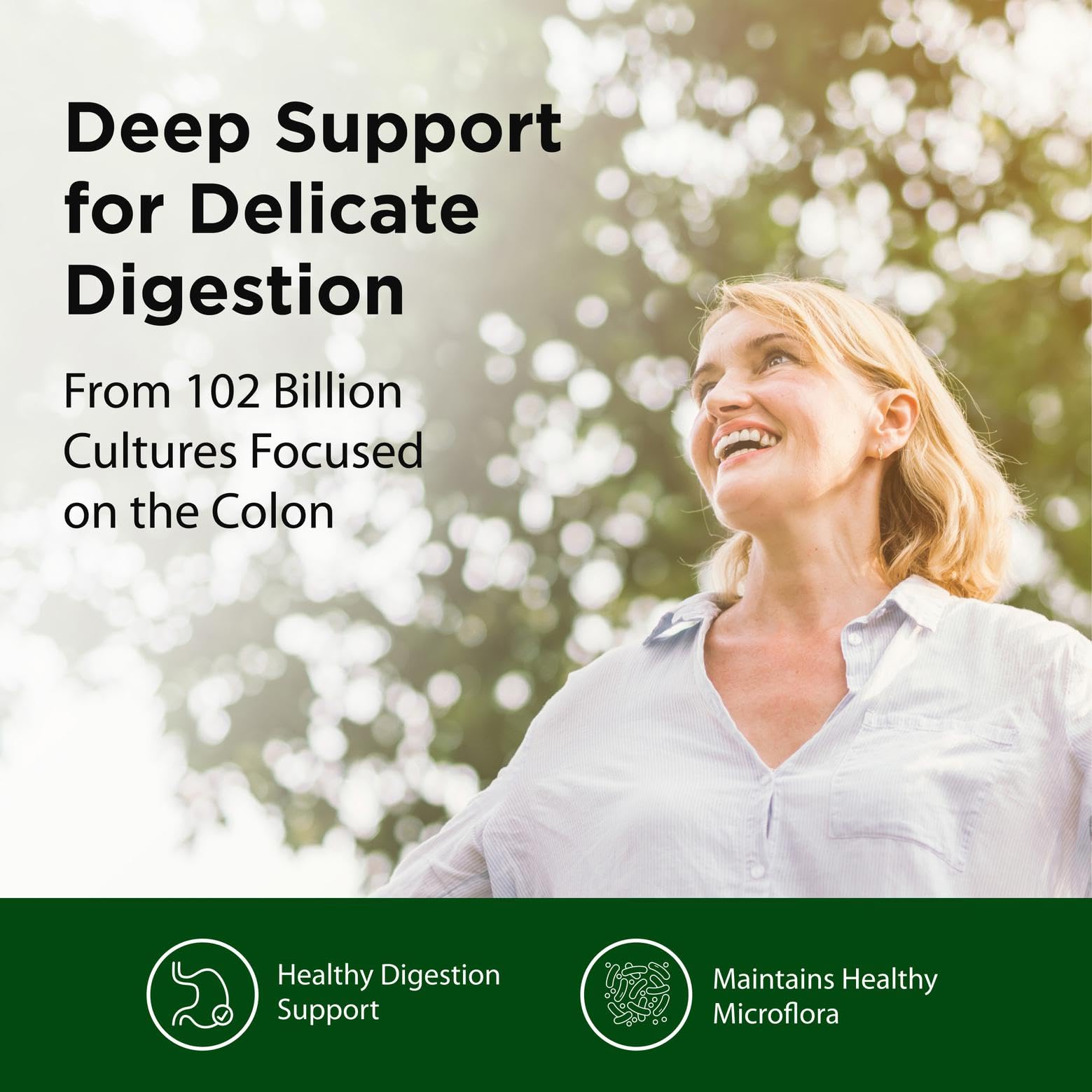 Close-up of Flora capsule highlighting digestive balance support