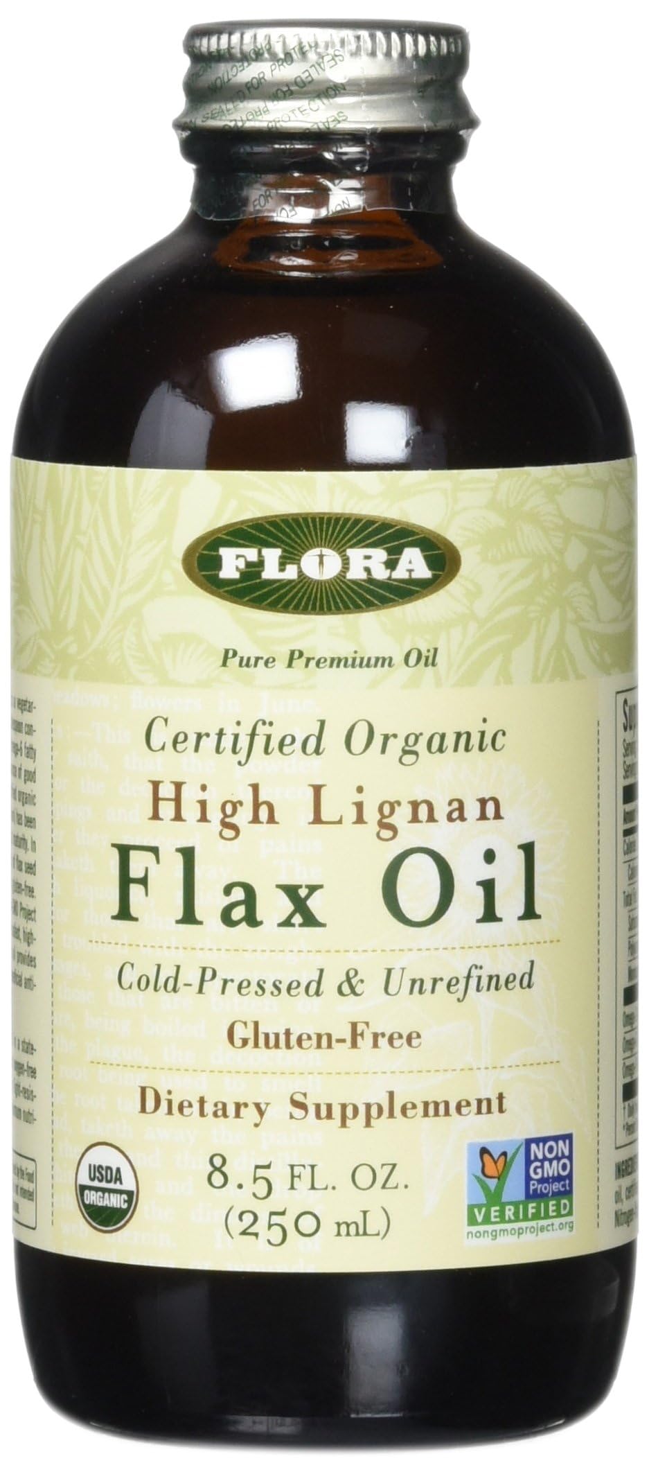 Flora Health Organic High Lignan Flax Seed Oil – 17 oz Glass Bottle