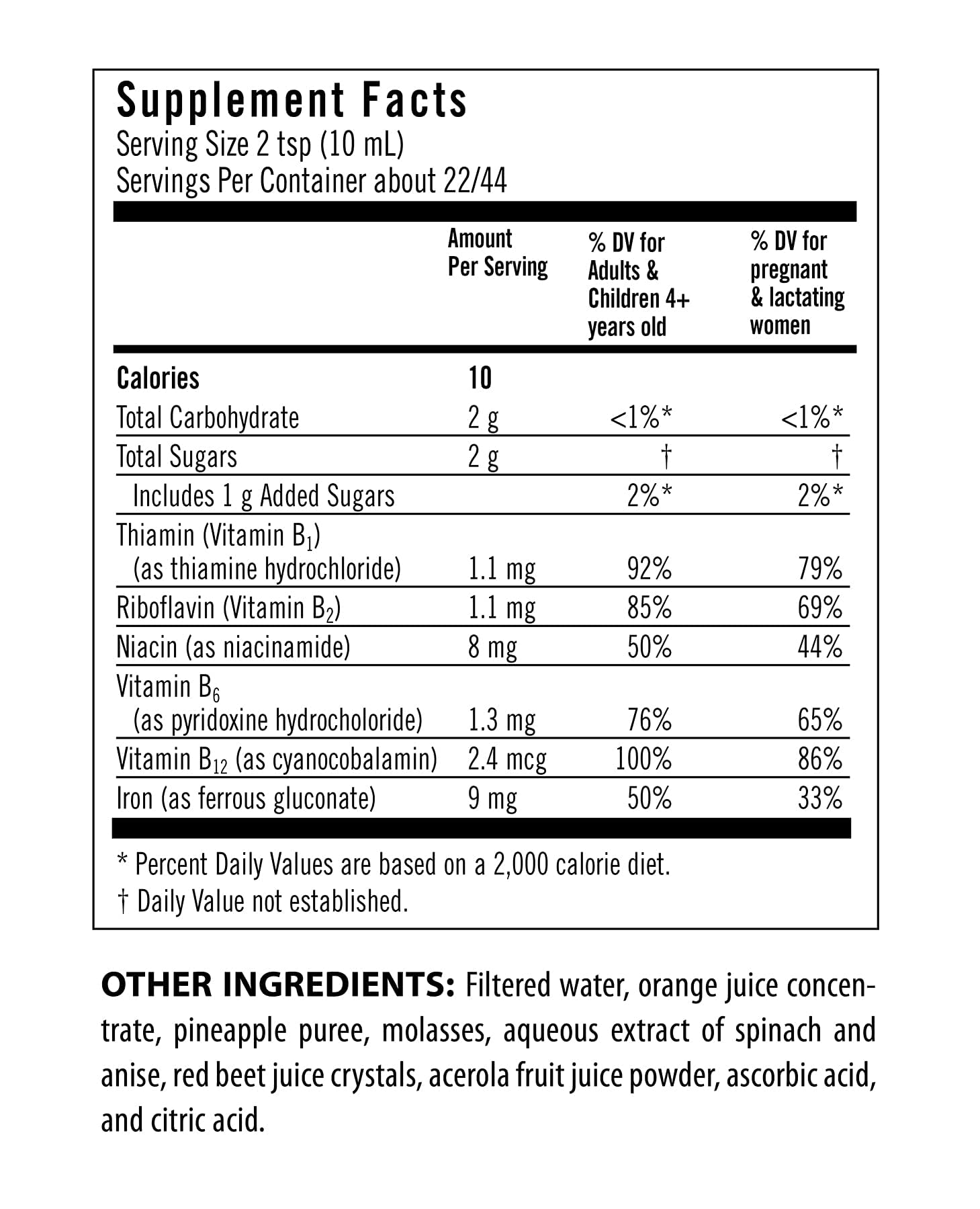 Flora Iron bottle side view with vegan, yeast-free, gluten-free labels