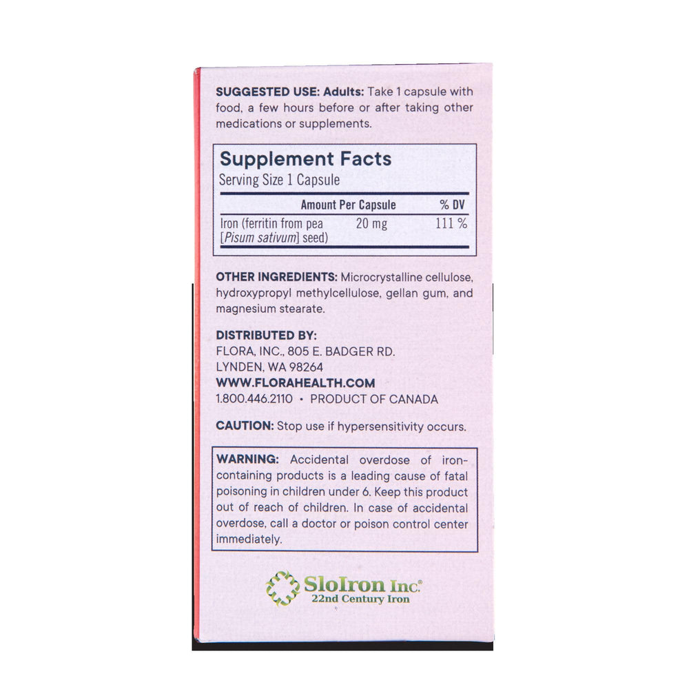 Packaging on a shelf showcases Flora Ferritin+ vegan iron supplement.