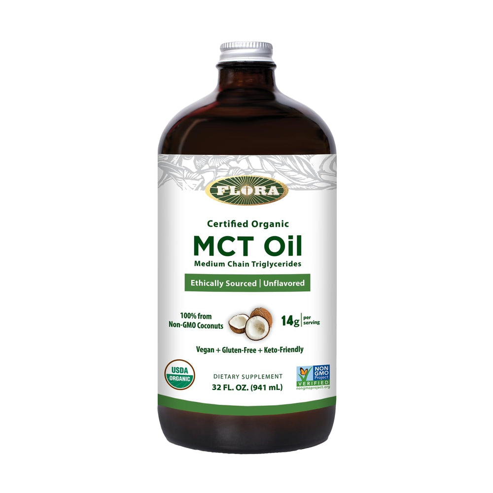 Flora MCT Oil certified organic 32 oz glass bottle
