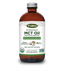 Eco-friendly packaging: Flora MCT Oil in a glass bottle