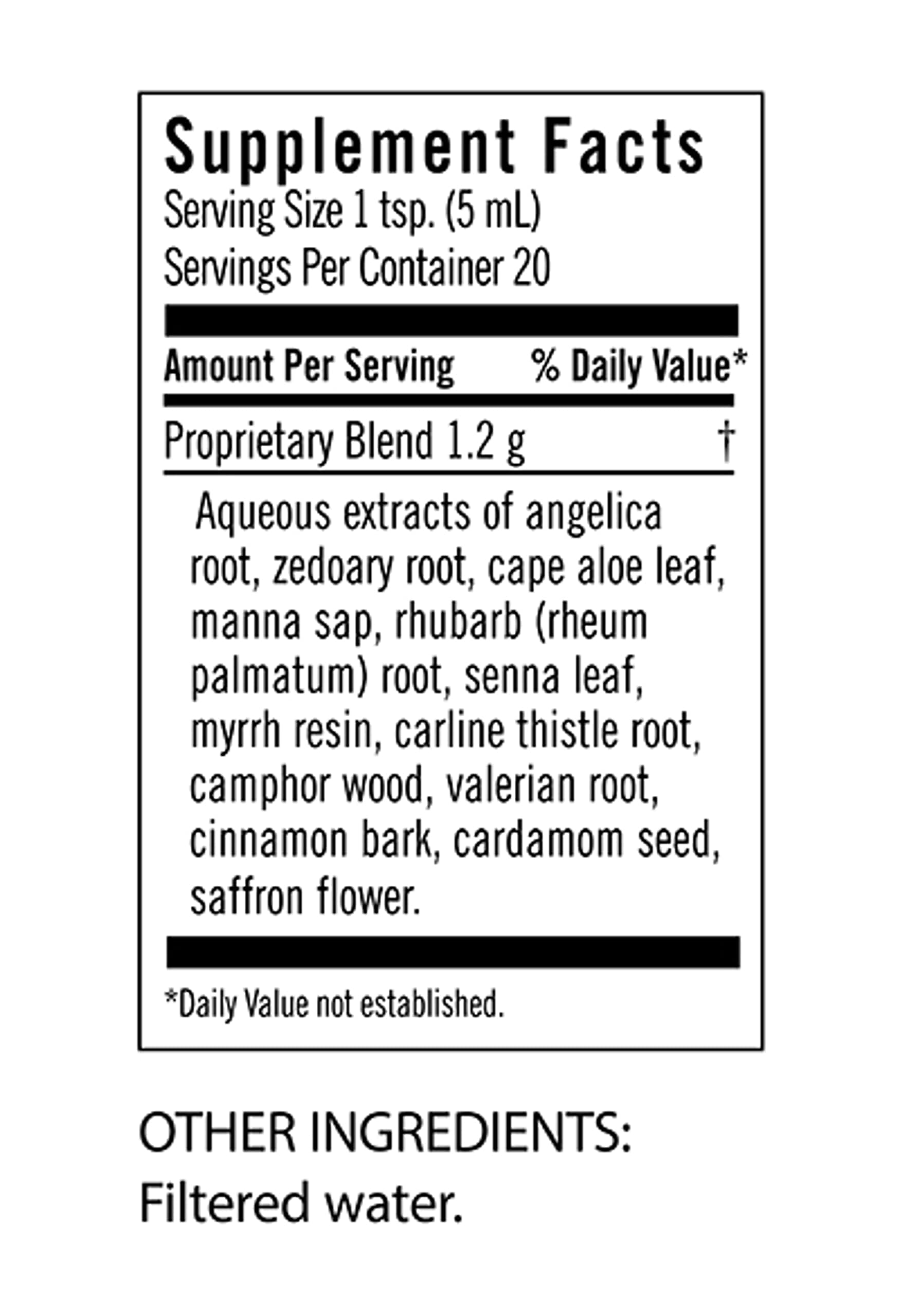 Close up of Flora Swedish Bitters label