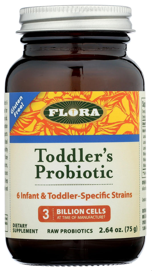 Front view of Flora Toddler Probiotic powder packaging
