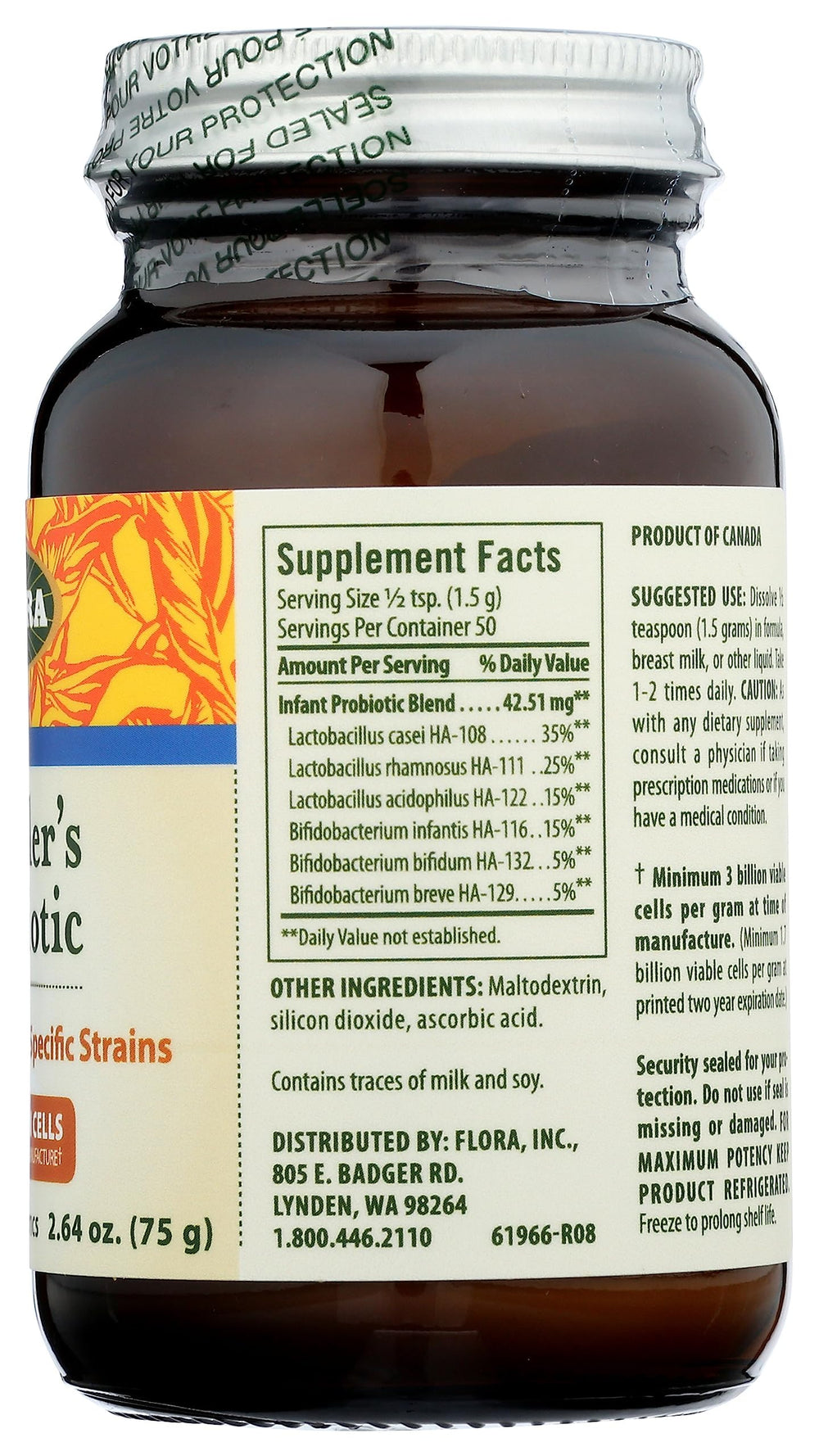 Label details for Flora Toddler Probiotic powder