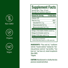 Close-up of Flora UDO’s Oil label emphasizing omega-3-6-9 ratio for balance