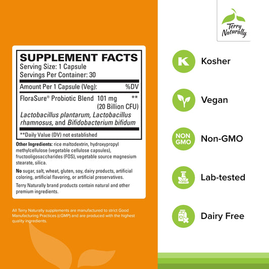 Close-up of FloraSure Probiotic bottle label