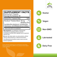 Close-up of FloraSure Probiotic bottle label