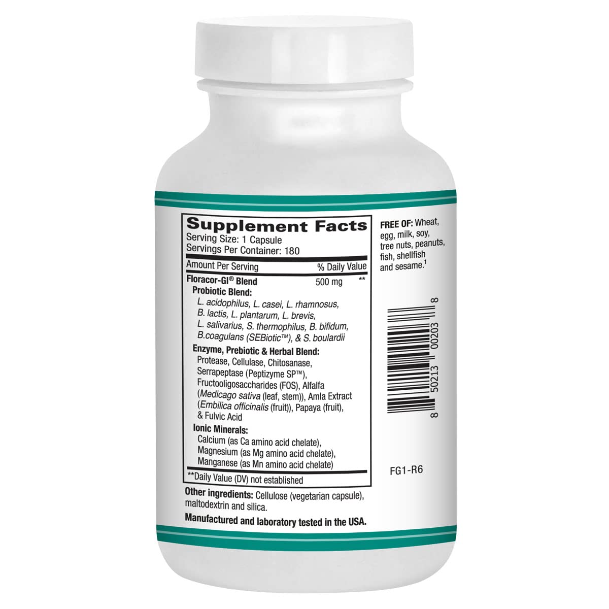 Nutrition facts panel of Floracor-GI